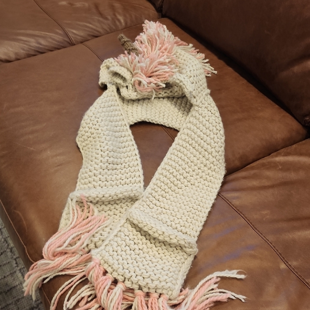 Cozy Cream and Pink Knit Scarf for Kids